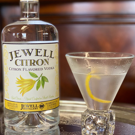 jewell citron bottle with a martini glass